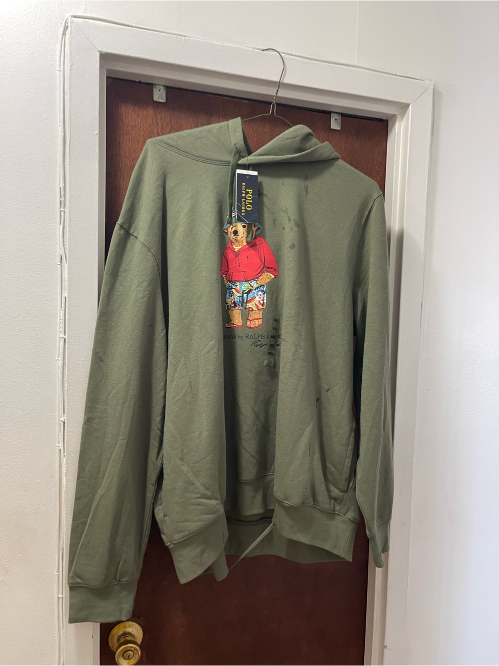 Polo by Ralph Lauren Olive Green Bear Hoodie with Red Graphic